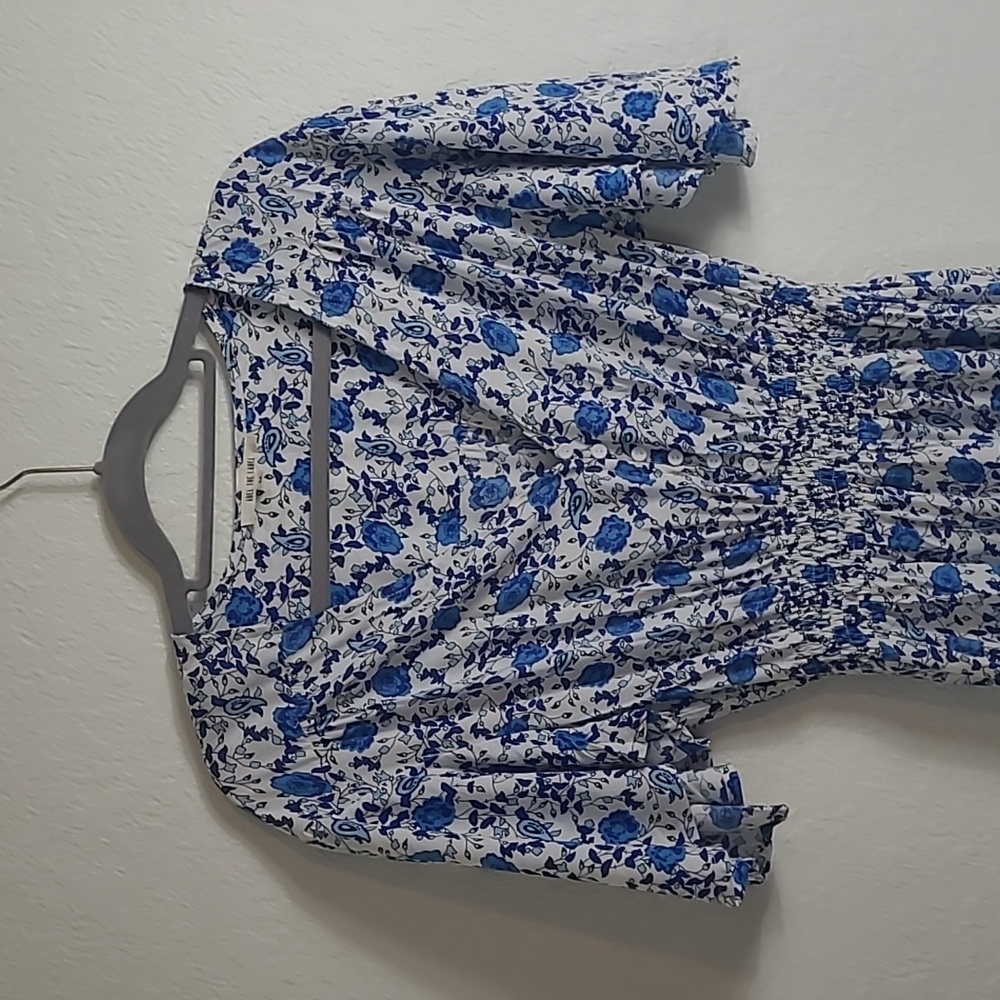 Abel the Label Wild Bloom Tiered Flowy Boho Floral Maxi Blue Floral Size M - Picture 2 of 9